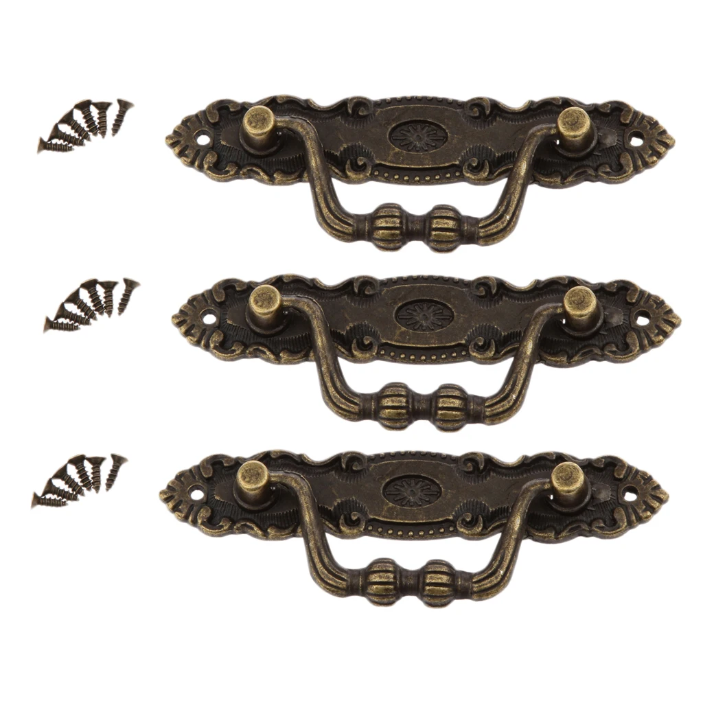 3x Vintage Bronze Jewelry Cabinet Kitchen Cupboard Drawer Door Pull Handle