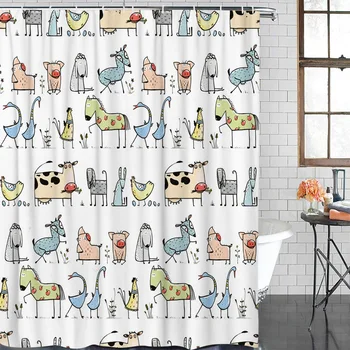 

Cartoon Bath Curtain Animal Cock Cow Horse Goose Pig Cute Form Shower Curtain Waterproof Polyester Fabric Bathroom Decor
