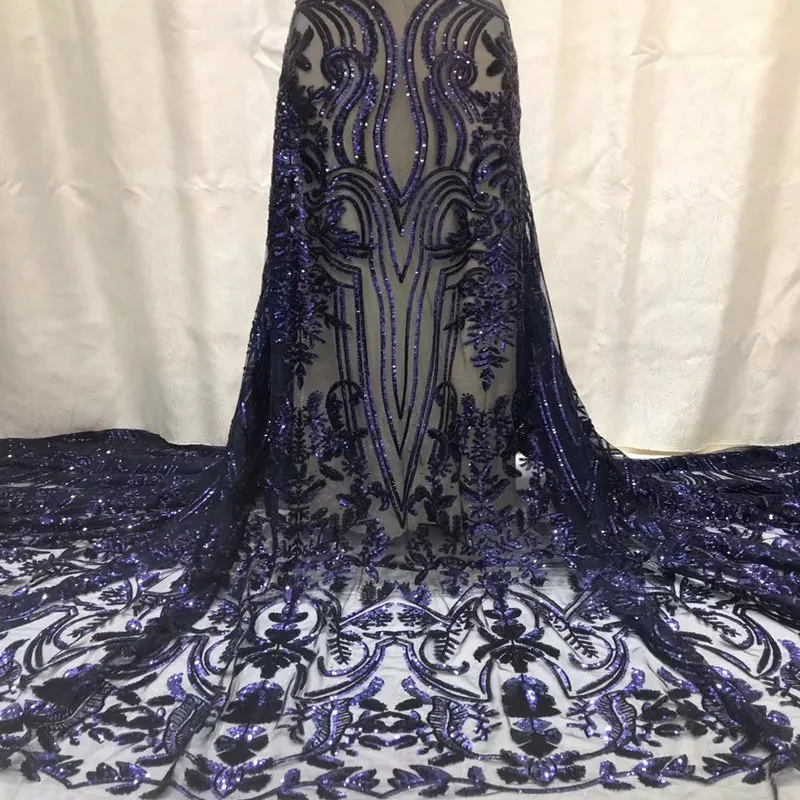 

5 Yard Familiar Nigerian Wedding Tulle Lace High Quality African French Net Mesh Fabric With Coloful Small Sequin Fabircs TS9645
