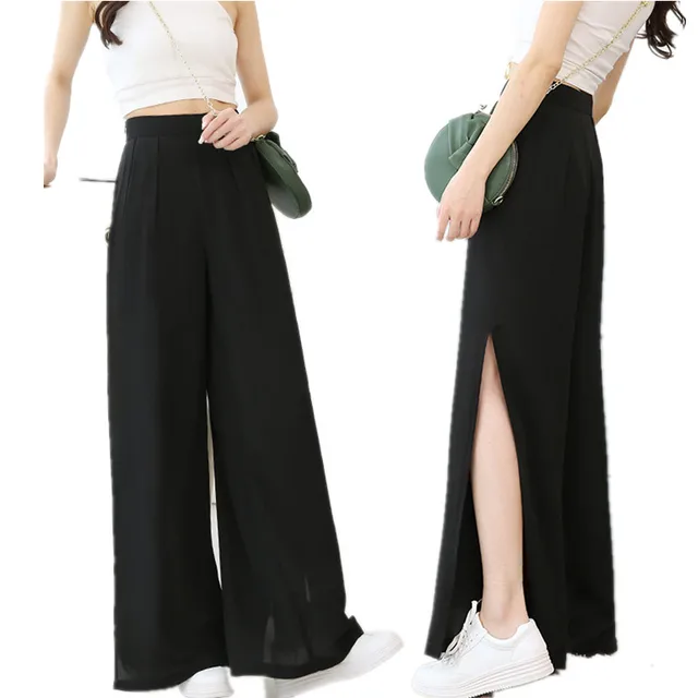 Wide Black Summer Pants Female | Black Summer Trousers Wide Leg - Women's  Wide Leg - Aliexpress