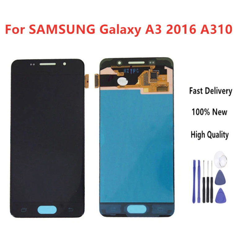 

High QualityFor SAMSUNG Galaxy A3 2016 A310 A310F Display Touch Screen Digitizer Replacement Display Lightness Adjustable +Tools