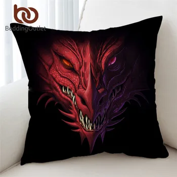 

BeddingOutlet Red Dragon Cushion Cover Head of Angry Pillow Case 3D Print Decorative Throw Pillow Cover Demon Game Funda Cojin