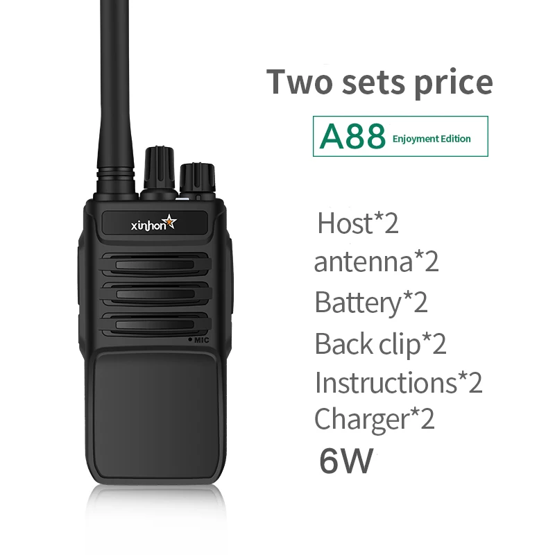 A88 6W 2pcs) XINHON A88 Handheld Walkie Talkie Portable Radio 8W High Power UHF Handheld Two Way Ham Radio Communicator HF Transceiver - Цвет: A88 6W