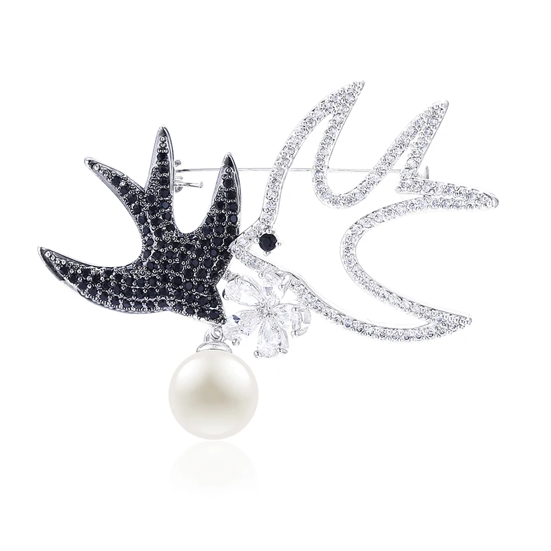 

VERY GIRL High quality Vivid Zircon Swallow Brooches for Women Fashion Animal Pins Pearl Bird Jewelry Dress Accessories