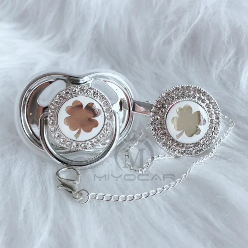 BLING Gold lovely gold leaves beautiful Gold bling pacifier and pacifier clip BPA free dummy bling unique design GLE-08 - Цвет: GLE-9-1   6-18M