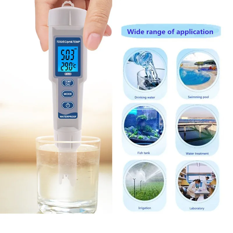 Water Tester PH Meter Water Quality Detector Conductivity Monitor Tester 4 in 1 TDS/PH/EC/Temperature Meter PH-3508 with Backlight Waterproof Digital Water Quality Monitor Tester 48% off