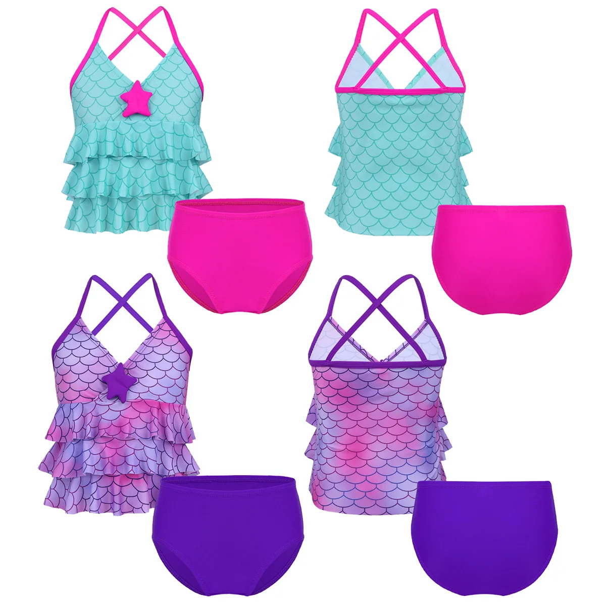 Girls Mermaid Bikini Set Fin Little Mermaid Girls Swimwear