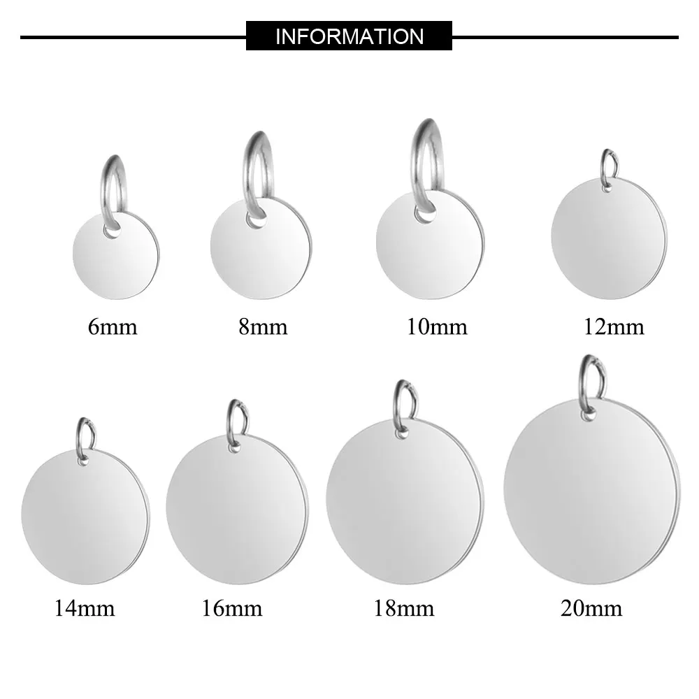 

5pcs/lot 100% Stainless Steel 8-20mm Disc Round Tag Charm Pendant for Bracelet Necklace Jewelry Making Tag