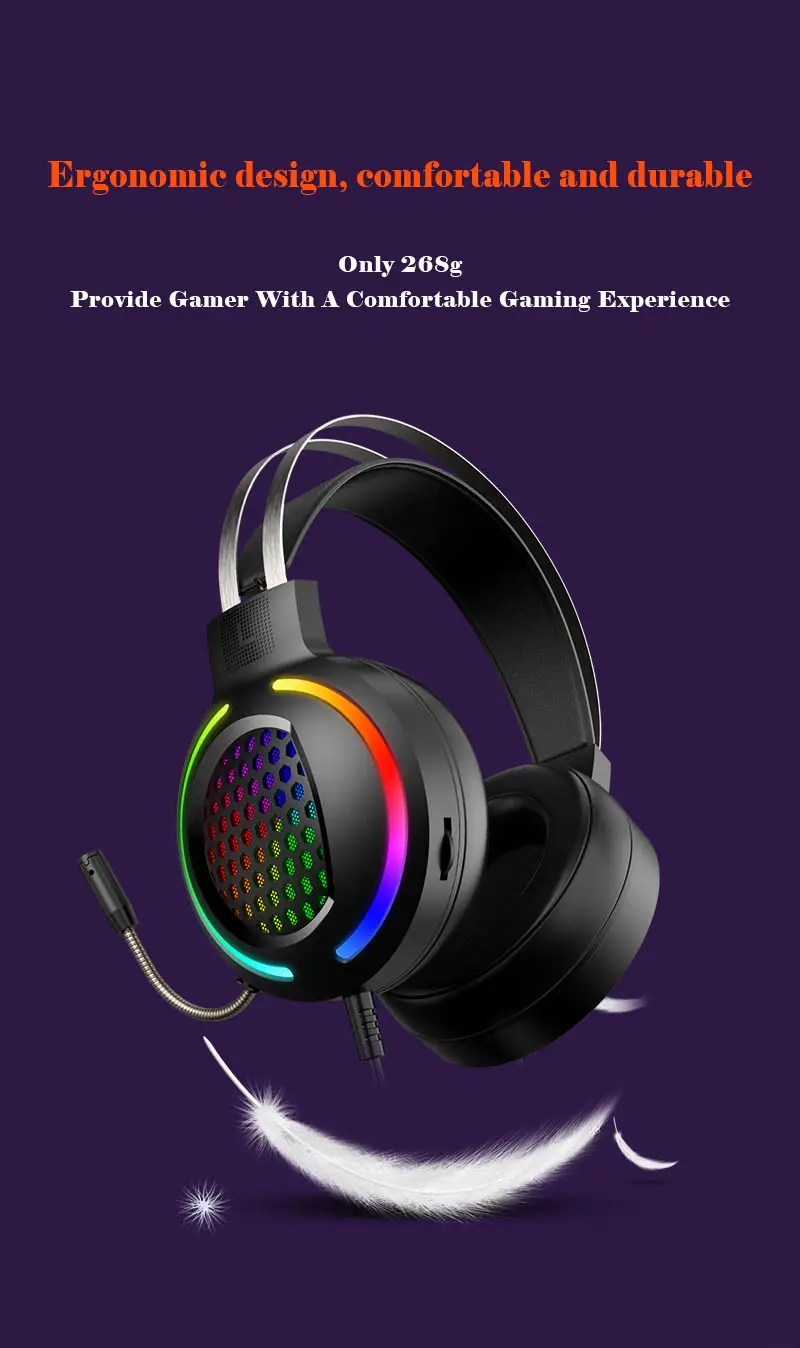 BENTOBEN Wired Gaming Headset 7.1 Surround Sound Stereo Earphones USB Microphone Breathing RGB Light For PC Gamer Headphones