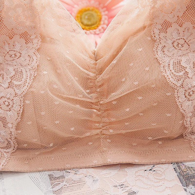 Women's Full Coverage Pretty lace Wire Free Soft Cups Bra Wide Strap M-6L