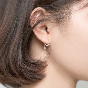 

925 Sterling Silver Rose Gold Color Drop Dangle Earrings for Women Hipster Punk Style Chain Earrings Femme Jewelry