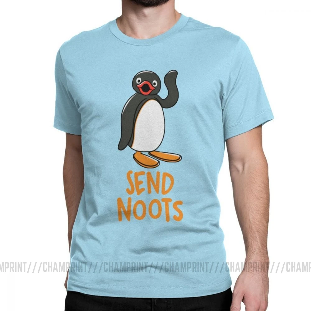Отправить Noots Pingu футболки мужские хлопковые футболки Пингвин серии Meme дети 80s 90s ретро милый короткий рукав Футболка подарок идея Топы - Цвет: Небесно-голубой