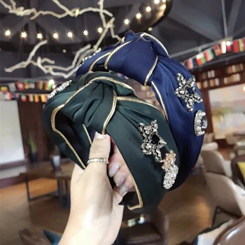 

Sale Women Headband Hair accessories luxury Fabr Gold-rimmed Crystal super flash Middle Knotted Wide Hairband