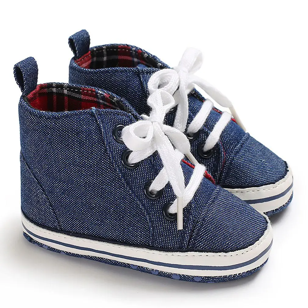 Newborn Baby Boys Girls First Walkers Newborn Canvas Shoes Infant Toddler Soft Sole Anti-slip Baby Sneaker Sport Shoes for 0-18M - Цвет: Синий