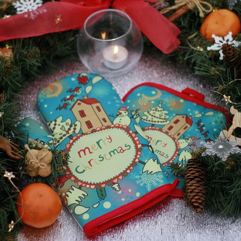 2Pcs Christmas Gloves Oven Mitts Merry Christmas Decorations for Home Ornaments Xmas Navidad Noel New Year Gifts