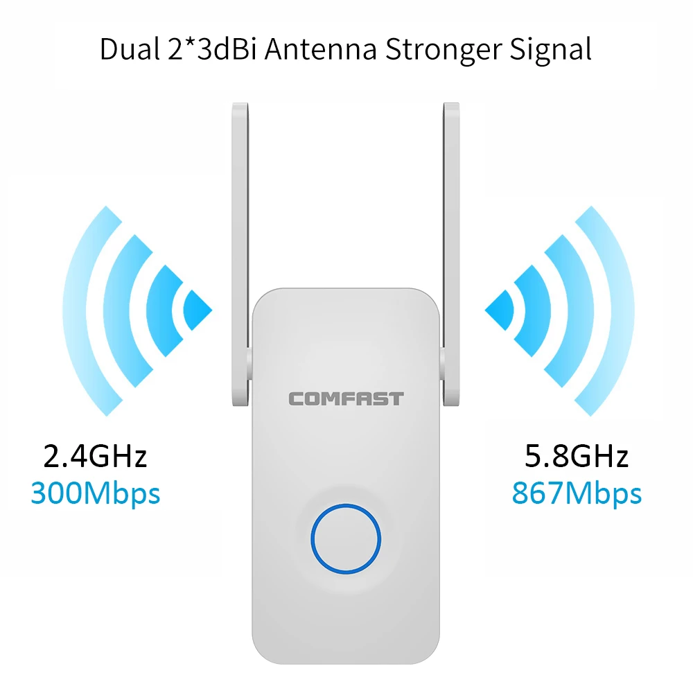 Мощный двухдиапазонный 1200 Мбит/с WiFi удлинитель интернет-сигнала беспроводной 2,4 ГГц 5 ГГц Wi-Fi