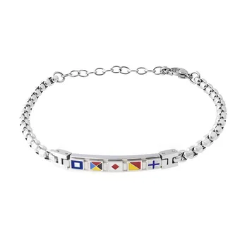 

Runda WholesaleStainless Steel Enamel Plate Bracelets Mens Fashion Charm Chains Jewelry on Hand Gifts for Man