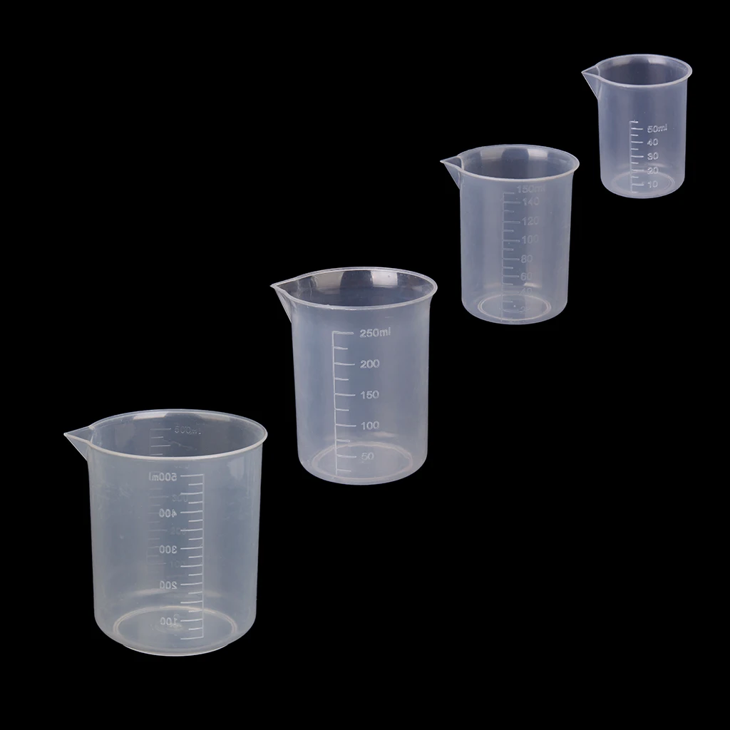 4pcs 50ml 150ml 250ml 500ml Plastic Graduated Measuring Beaker Liquid Cup Container Lab Kitchen