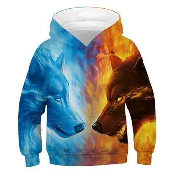 

Ice Fire Wolf Hoodies Boys Girls 3D Print Sweatshirts Pullovers Spring Autumn Hoody Tracksuit Casual Animal Hoodies