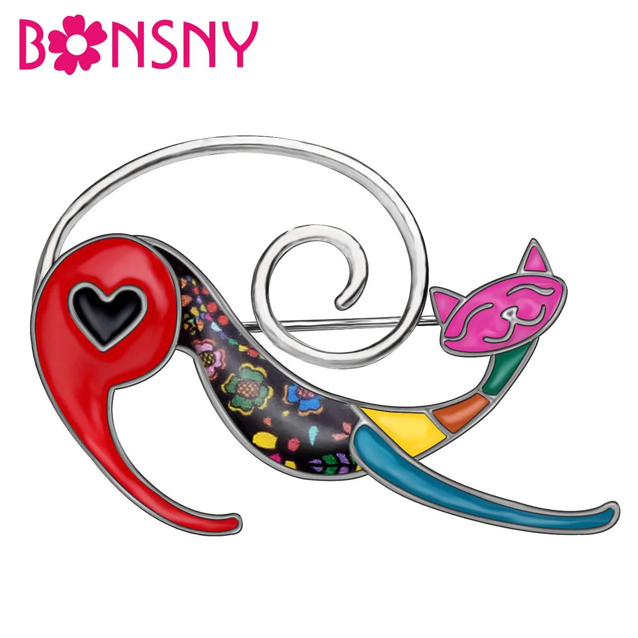 Bonsny Эмаль сплав аниме цветочный Кот котенок Броши Одежда украшение для шарфа булавка животное ювелирные изделия для женщин девочек подростков подарок