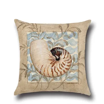 

Pillow Case Back Cushion Blue Simple Mediterranean Shell Conch Cool Cotton Linen Hold Pillow Case