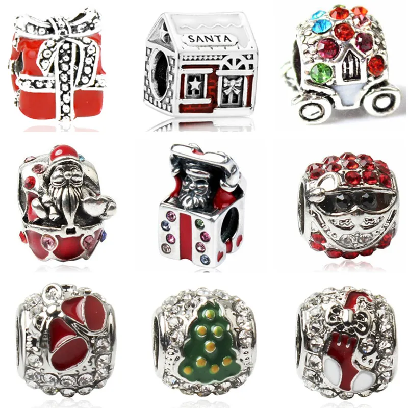 Maxi DIY Crystal Crutch Snowman Sock Santa Claus Charms Beads Fit Original Brand Bracelets & Bangles for Women Christmas Gifts |