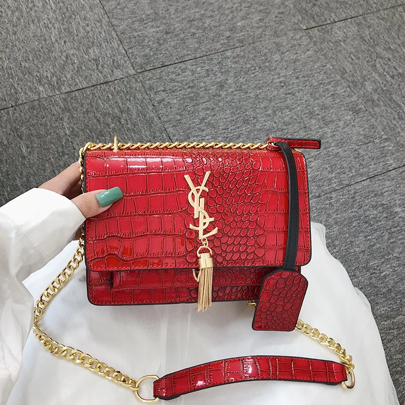 

2020 New Ladies Shoulder Bag Fashion High-end PU Pattern Shiny Square Ladies Shoulder Chain Tassel Bag