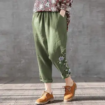 

Oversized Women's Printed Pants SZANZEA 2020 ummer Trousers Casual Elastic Wasit Long Pantalon Palazzo Female Cotton Turnip