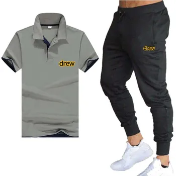 

2020 Summer new print sports suit fashion casual breathable solid color business men's high quality polo shirt set