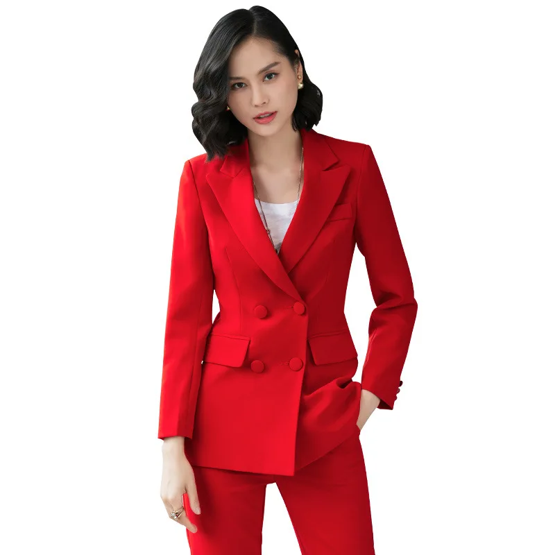 Красный костюм женский модный темперамент годовой встречи красный костюм весна и осень профессиональная одежда костюм женский комплект 2 шт