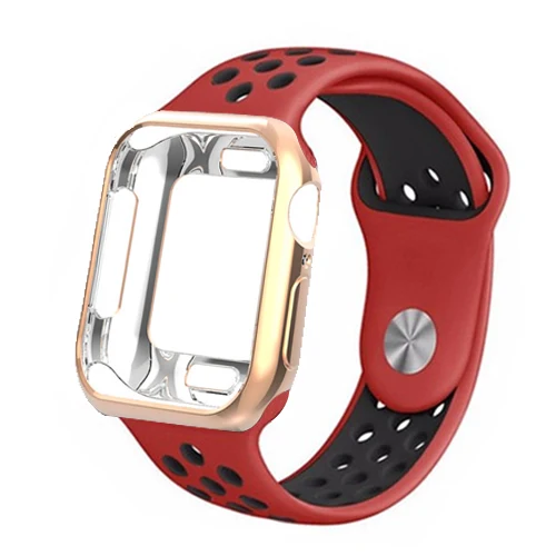 red black 7 Чехол+ ремешок для Apple Watch band 42 мм/38 мм iwatch series 4 3 band 44 мм/40 мм correa спортивный силиконовый браслет аксессуары для наручных ремней - Цвет ремешка: red black 7