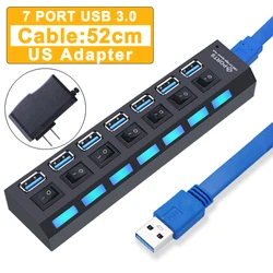 Premium Multi-Port USB Hub with Power Switch - Enhanced Connectivity and Versatility (3.0USB 7port with US)