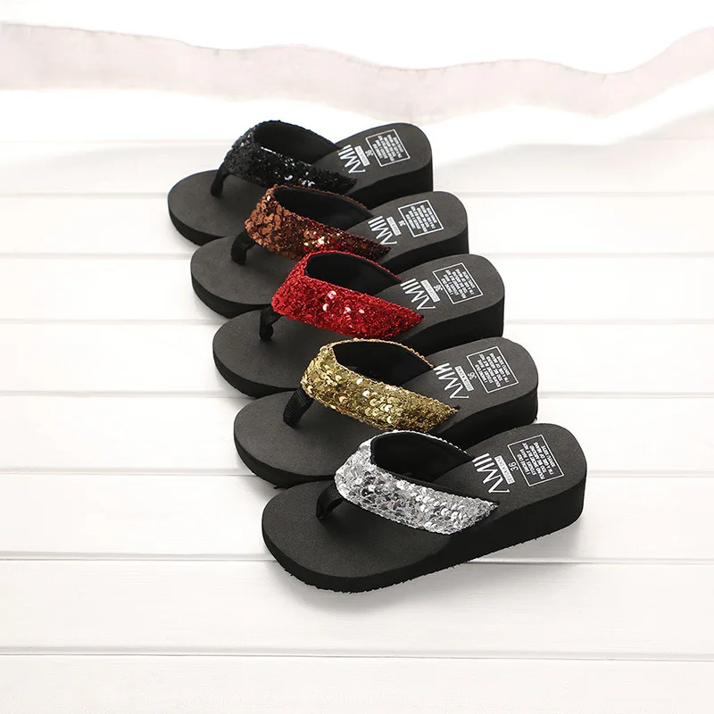 

2020 Women EVA Sequins Beach Slippers Flops Sandals Casual Women Wedges Slippers Zapatos Mujer Slides