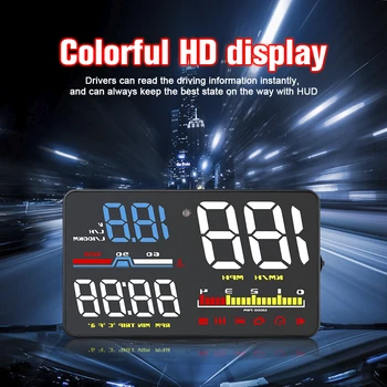 

HEPBURN 5" OBD2 HUD Display Car Speedometer Overspeed Alarm Water Temperature Voltage On-Board Computer Auto Head Up Display