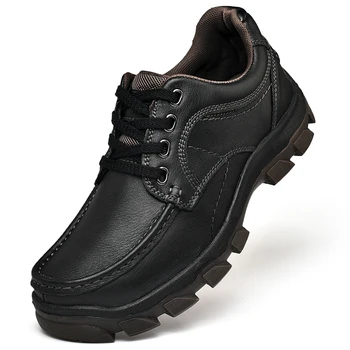 

Awesomeme High Quality Men Hiking Leather Shoes Luxury Lightweight Chaussure Big Size Hiking Sport Leather Black Man Shoes