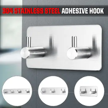 

2/3/4 Hooks Stainless Steel Towel Family Robe Hanging Hooks For Kitchen Bags Bathroom Clothes Hanger Wall Hooks with Adhesive