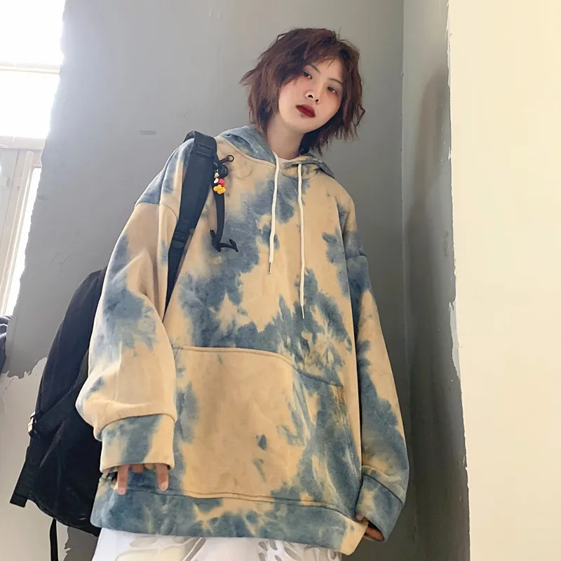Tie Dye граффити контрастный принт карман с капюшоном свободный свитер пуловер толстовки Harajuku уличная Панк Топ скейтборд с граффити