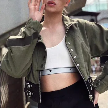 

DEAT 2020 New Spring Square Collar Zipper Long Sleeve Short Jacket Women Streetwear Slim Web Stitching Hem Popular Coat PD548