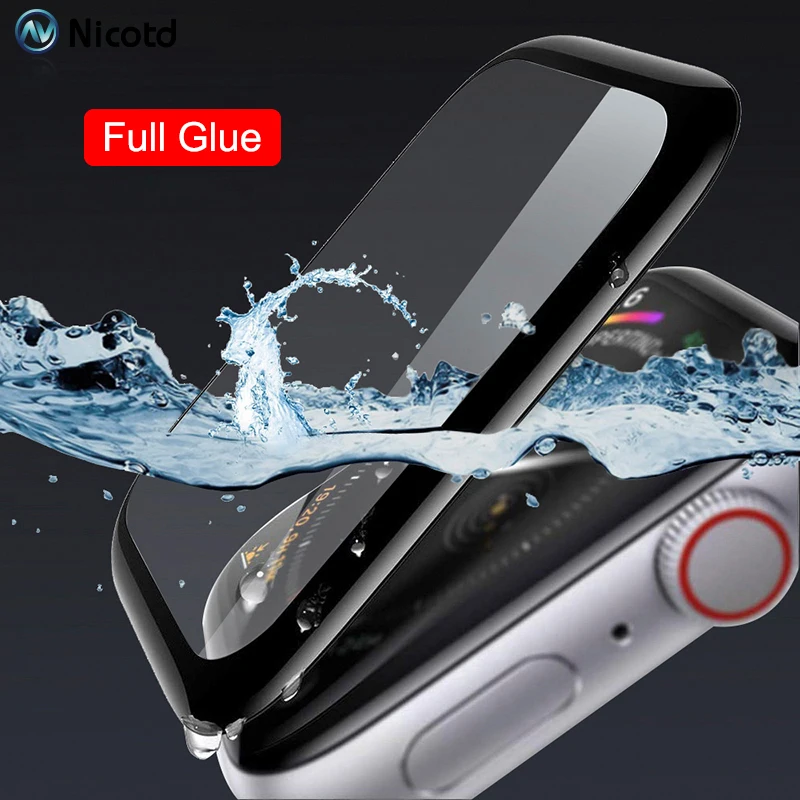 

3D Curved Edge Tempered Glass for Apple Watch Series 5 40MM 44MM Screen Protector For Apple watch 3 2 1 38MM 42MM Full Glue
