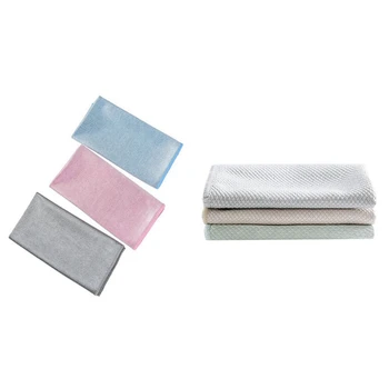 

3Pcs Microfiber Wipe Glass Wipes Scouring Pad & 3Pcs Polyester Household Glass Window Cleaning Cloth