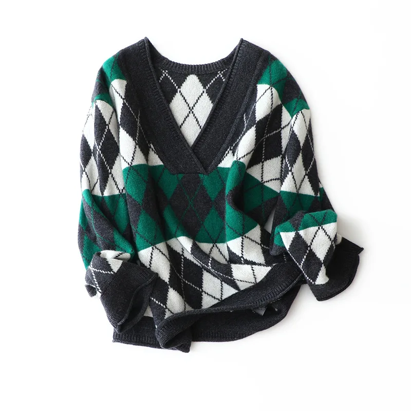 30% cashmere+70% wool deep V-Neck women sweater and pullovers 2020 autumn winter warm High Street fashion | Женская одежда