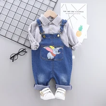 Autumn spring Fashion Kids Boy Casaul Clothes Sets Long Sleeve Printed cartoon shirt+romper Pants Baby Gentleman Suit Bebes set