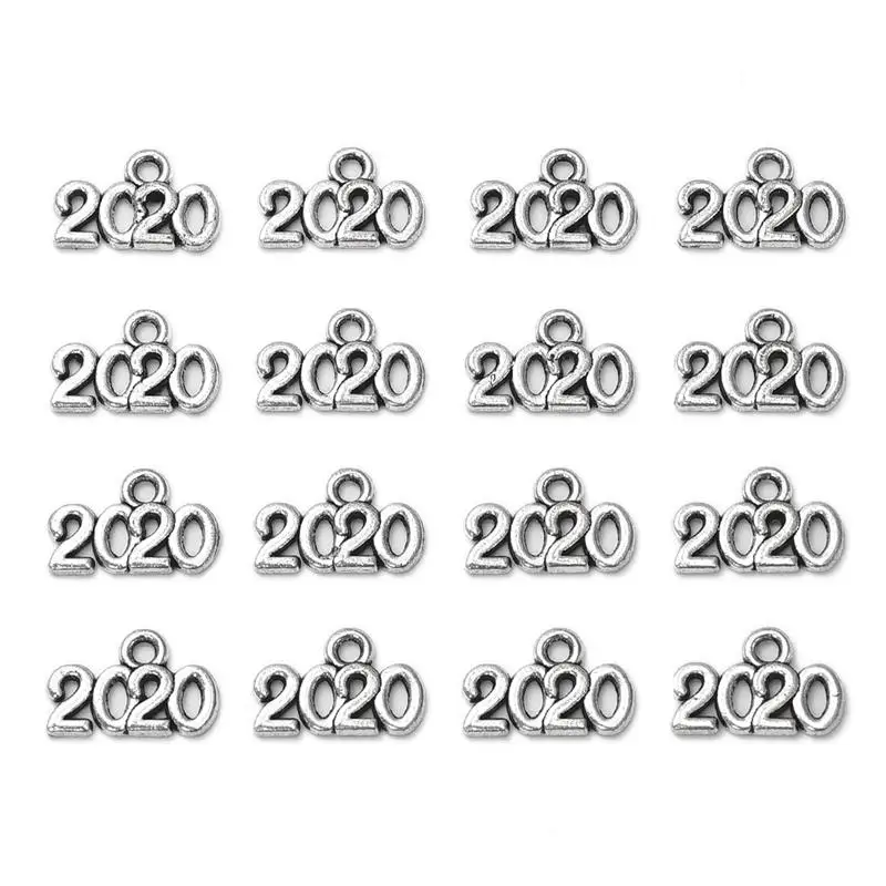 50/100pcs Gold Silver Alloy Number Year / Charms Pendants For DIY Necklace Bracelet Jewelry Making Pendant - Окраска металла: Antique Silver 100pc