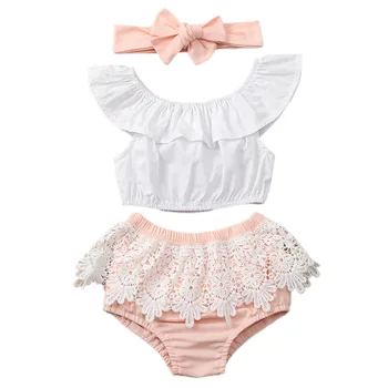

Sweet Baby Girl 0-18M Newborn Summer Shorts Outfits T-shirt Top Lace Pants Headband