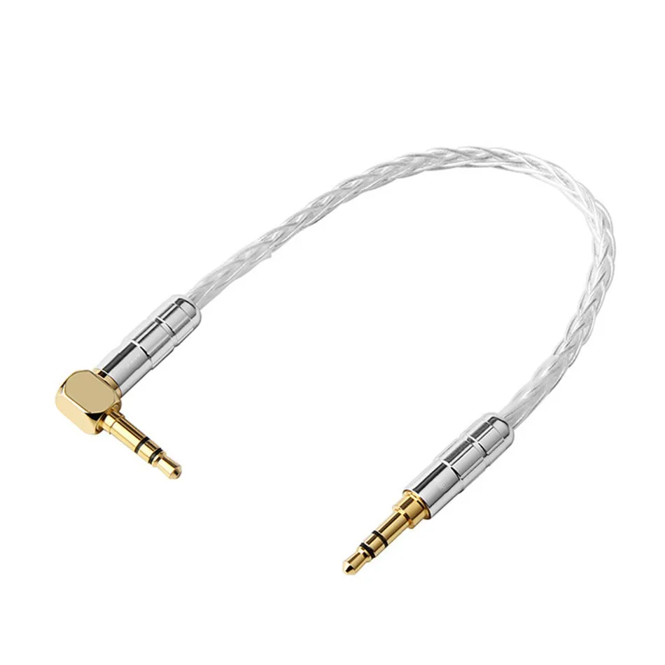 3 Poles 3 5mm Jack Aux Cable Male to Male Audio Cable Car Headphone Speaker Line Gold Plug Extension Headset Cord 20cm Silver
