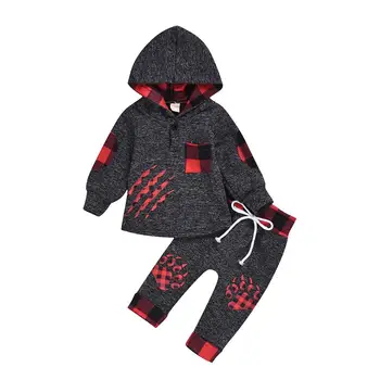 

PatPat Baby Halloween Plaid Claw Hooded Top and Pants Set Elasticized Waist Spring and Autumn Cotton 2 Piece Set for Baby 0-12M