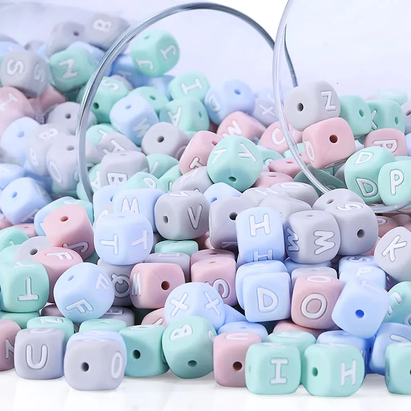 New 100pc Alphabet Silicone Chewing Beads For Teething Necklace Food Grade BPA Free Letter DIY Baby Name Baby Teether
