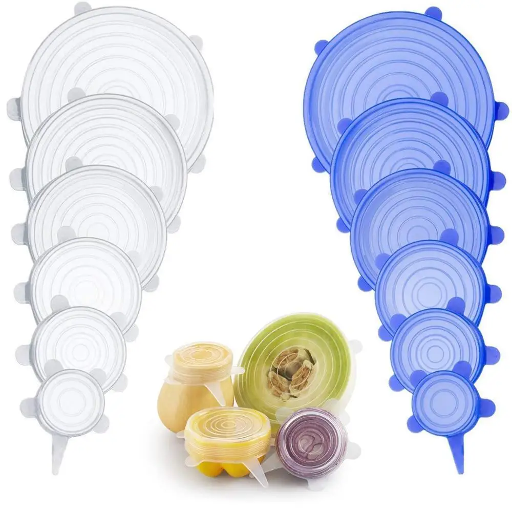 

6 Pcs/Set Food Silicone Cover Universal Silicone Lids For Cookware Bowl Pot Reusable Stretch Lids Kitchen Accessories Cookware