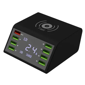 

60W QC3.0 Quick Charger 8 Ports Smart USB Digital Display Charging Dock Station Qi Wireless Fast Charger for iPhone Samsung Huaw
