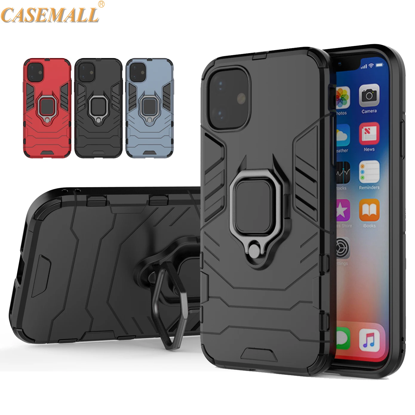 Чехол для iPhone 11 Pro Max armor с металлическим откидным кольцом опорой гибридный мягкий